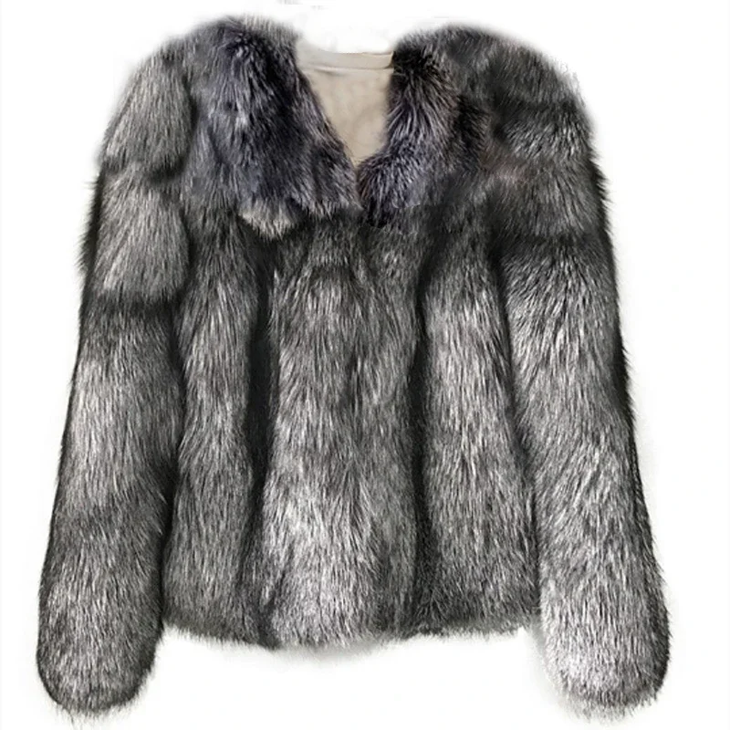 الخريف الشتاء فو الفراء معطف المرأة الفضة الثعلب رقيق ملابس خارجية دافئة الفاخرة الفراء سترة معاطف أنيقة سترة ملابس خارجية عادية