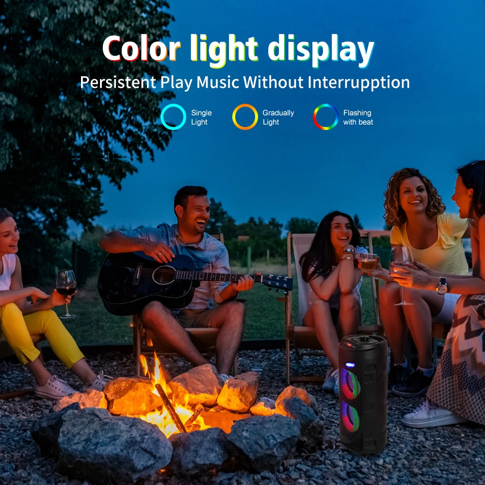 Portable Karaoke Bluetooth 5.0 Speaker Colorful LED Light Soundbar Column Wireless Subwoofer HiFi Boombox For Home Outdoor Party