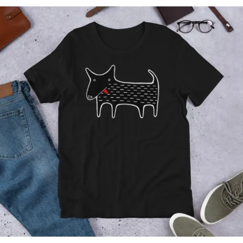 

T-Shirt Black Dog Kawaii Folk Art Animal Graphic T-Shirt Quirky Housewarming Funny Dog Lover Gifts Birthday Weird Derpy Cute