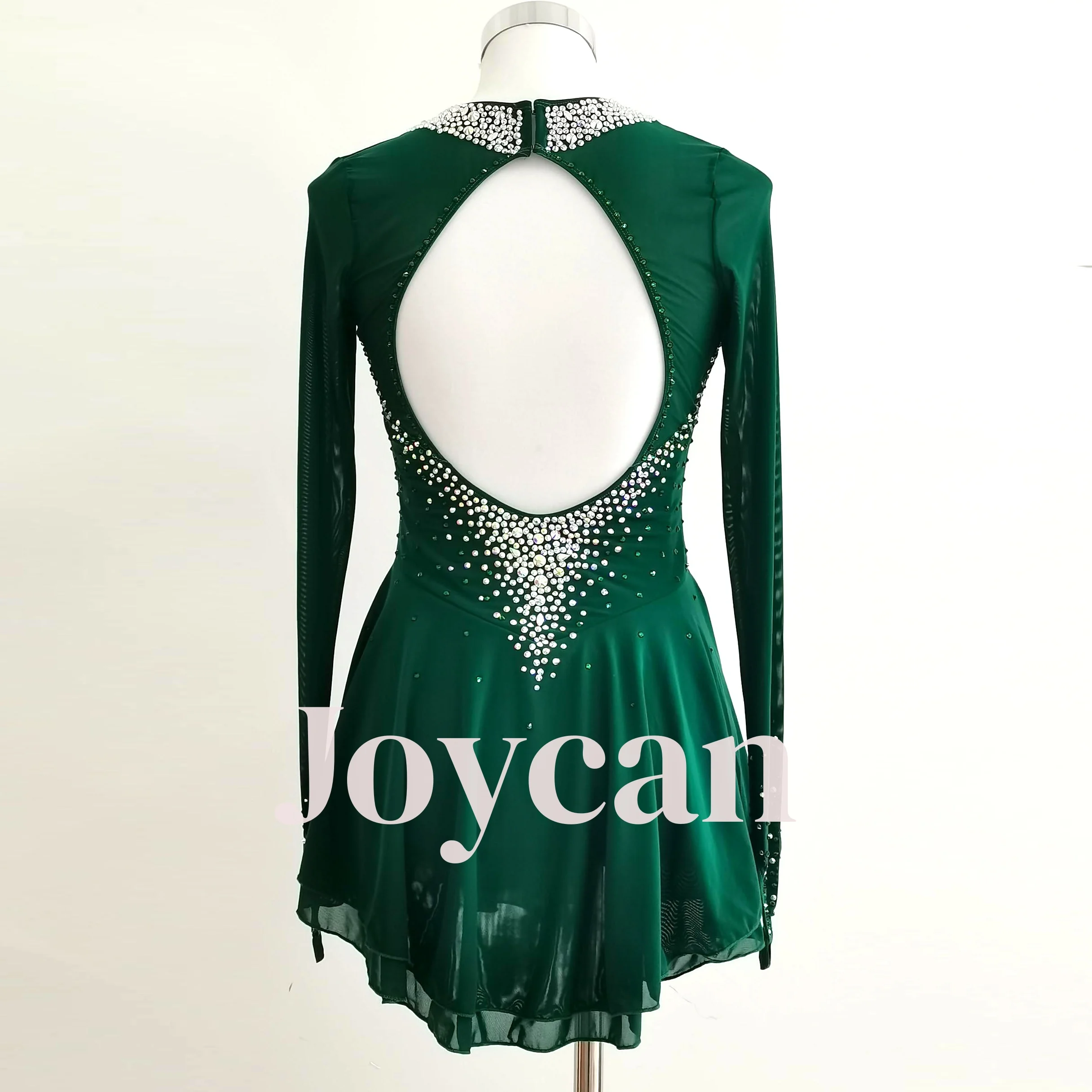 JoyCan Ice Figure  Skating  Dress Girls Green Spandex Stretchy Mesh Competition Dance Wear Customized JC240