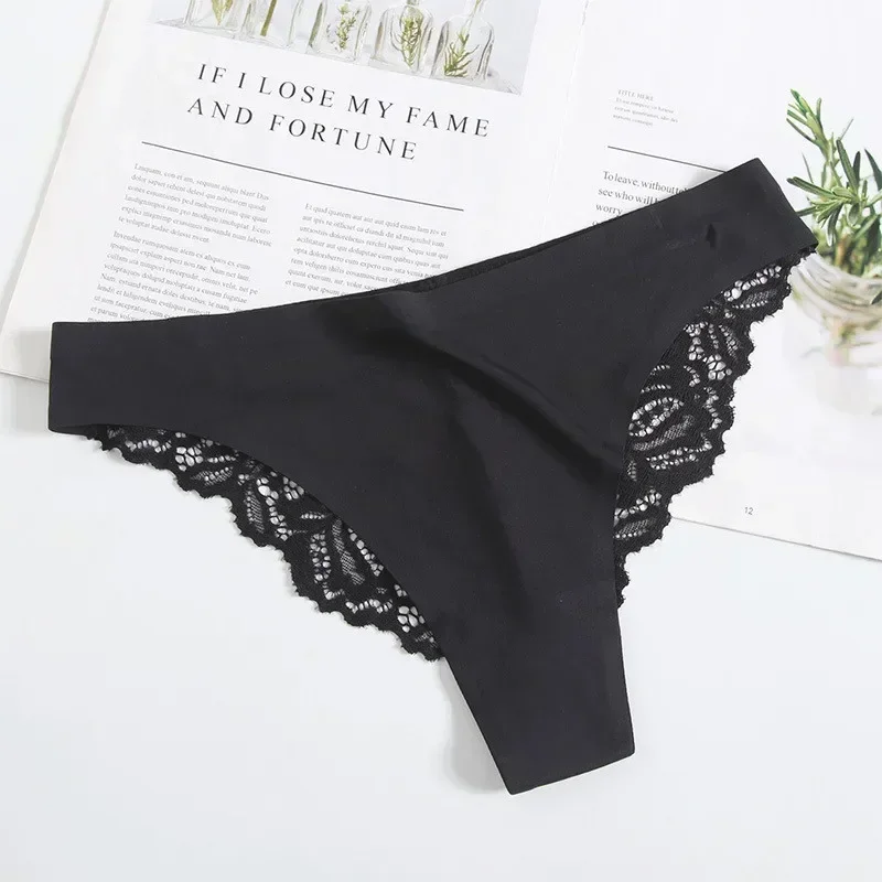 Seamless Ice Silk Thongs Underwear Women Brazilian Panties Full Lace Hip V-Cut Briefs Sexy Lingerie Comfort Female Panty