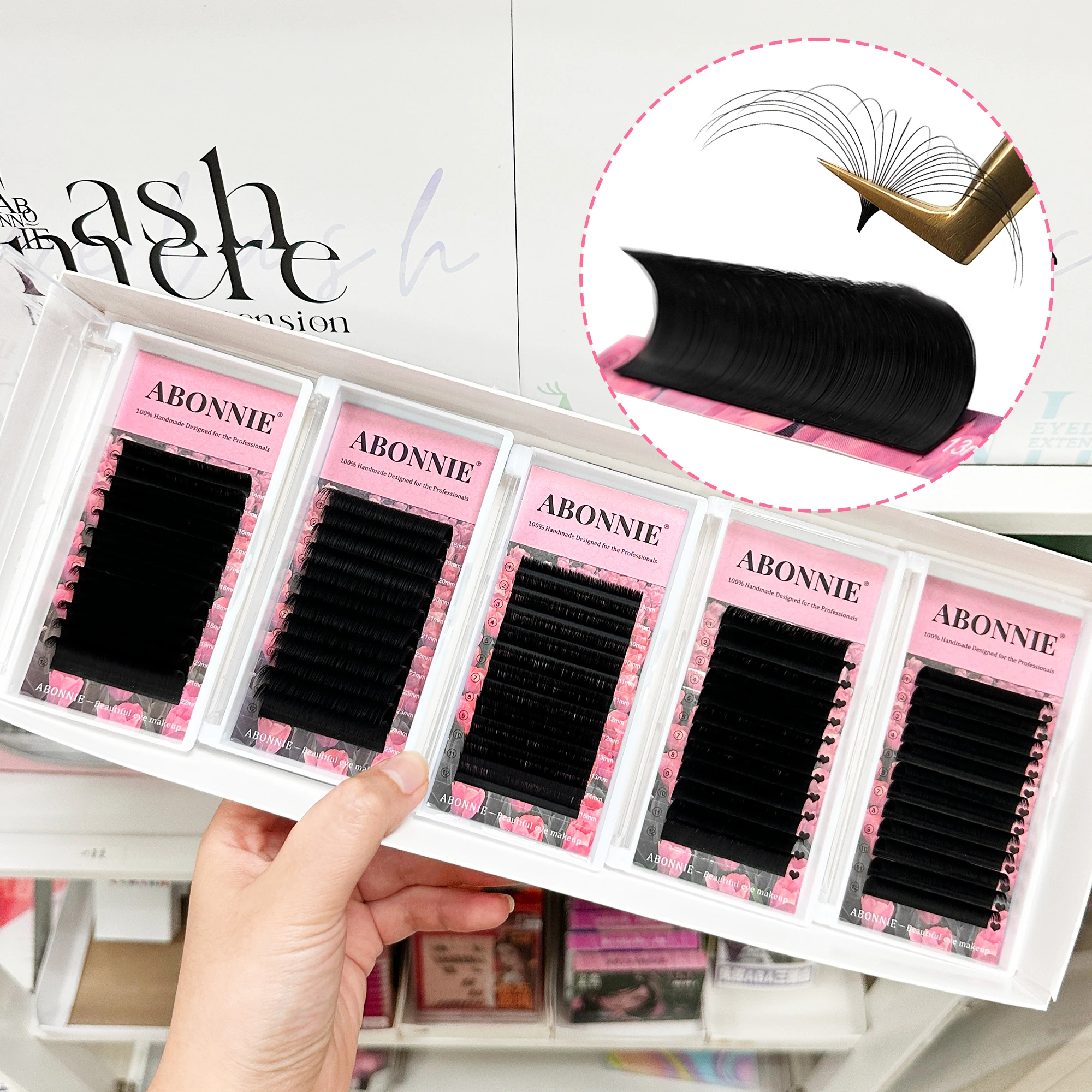 ABONNIE Matte Black Easy Fan Lashes Cashmere Blooming Eyelash Extensions Self-Making Fans Mega Volume Eyelash