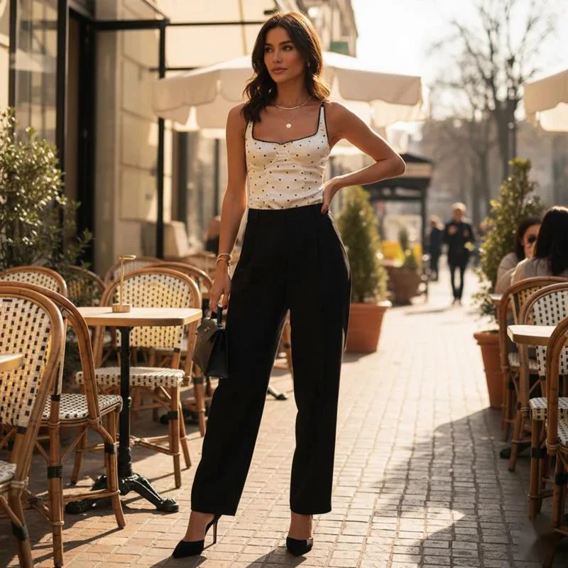 

New Women's Elegant Polka Dot Cami Top Slim Sleeveless Design Soft Fabric Modern Style For Casual Party Spring Summer Wear Daily