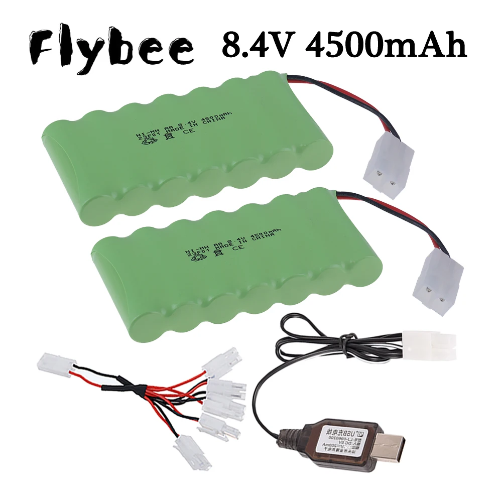 Mise à niveau vers 4500mAh, batterie aste 8.4V, AA pour jouets Rc, voitures, réservoirs, robots, bateaux, pistolets, batterie Ni-laissée 8.4V, chargeur USB Nimh