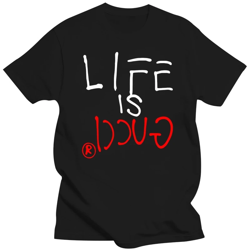 Life_Is_Gucie_Funny T shirt Cotton Letter Hip Hop Clothes T Shirt For Men Summer New Style Print Over Size S-5xl