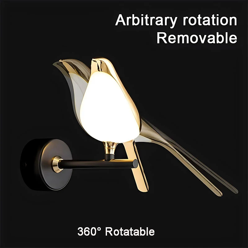 Magpie Bird Touch Switch LED Wall Lamps for Bedroom Bedside 360° Rotatable Indoor Golden Silver LED Wall Lights Wall Sconce Home