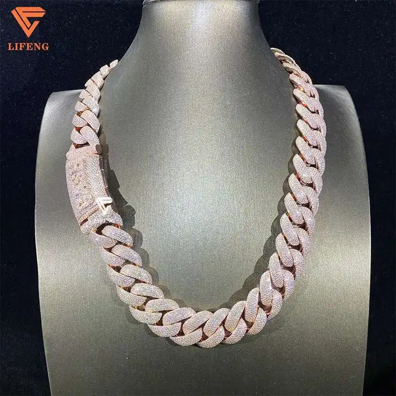 

Custom Style High Quality Luxury Cuban Link Chain Iced Out VVS Moissanite Diamond Pass Tester Solid Silver Heavy Mens Necklace