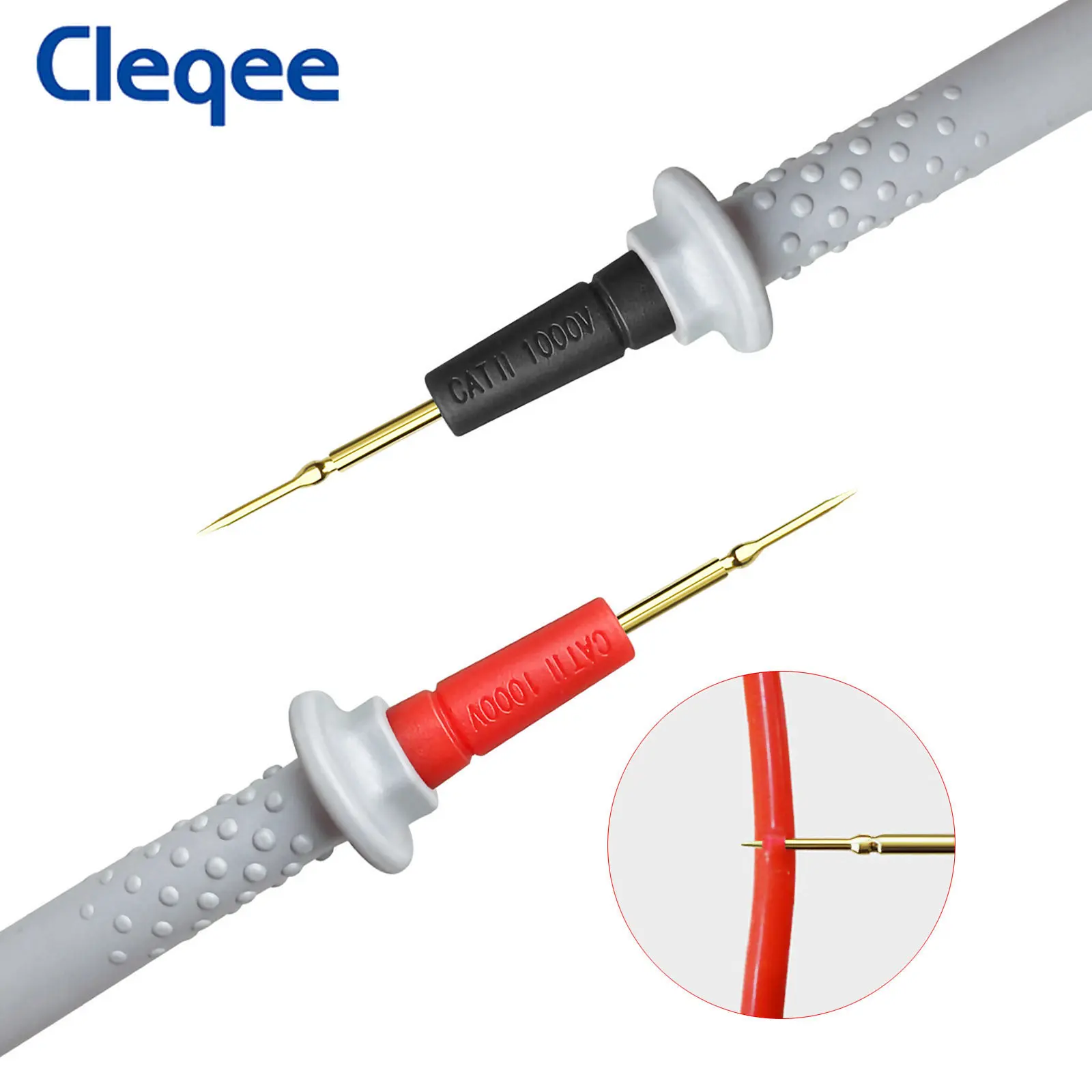 Cleqee P1506C-Serie Multimeter-Sonden-Messleitungen, 4-mm-Bananenstecker auf 1 mm scharfe Nadel/Testhaken-Clips, Krokodilklemme