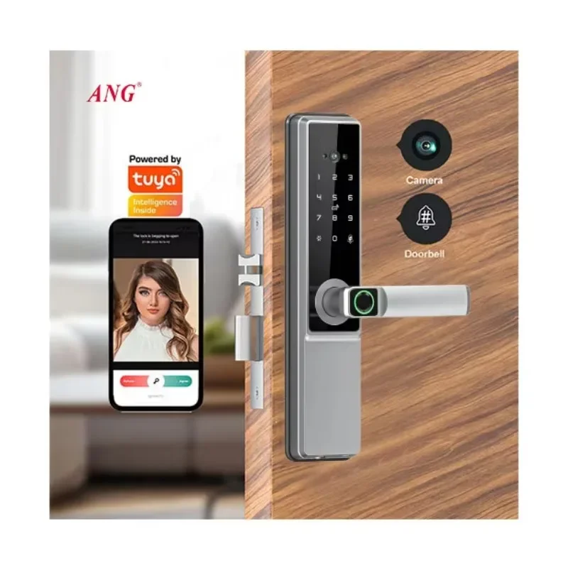 Tuya Wifi Smart Remote Door Lock Fingerprint Password Lithium Battery Aluminum Anti-thief Smart Lock with Camera