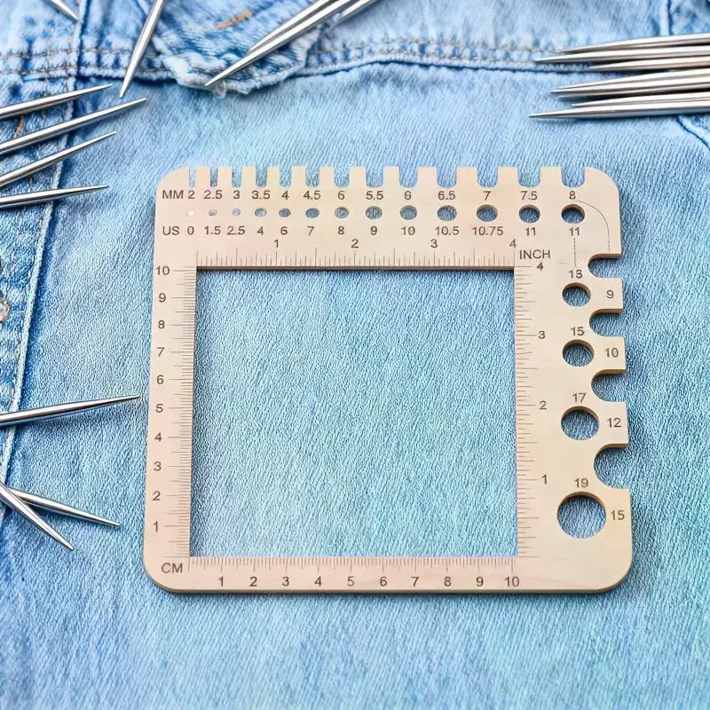 Wood Knitting Needle Gauge Square Ruler Embroidery Thread Bobbins Floss For Spinners Yarn Measuring Tools Sewing Supplies view 5