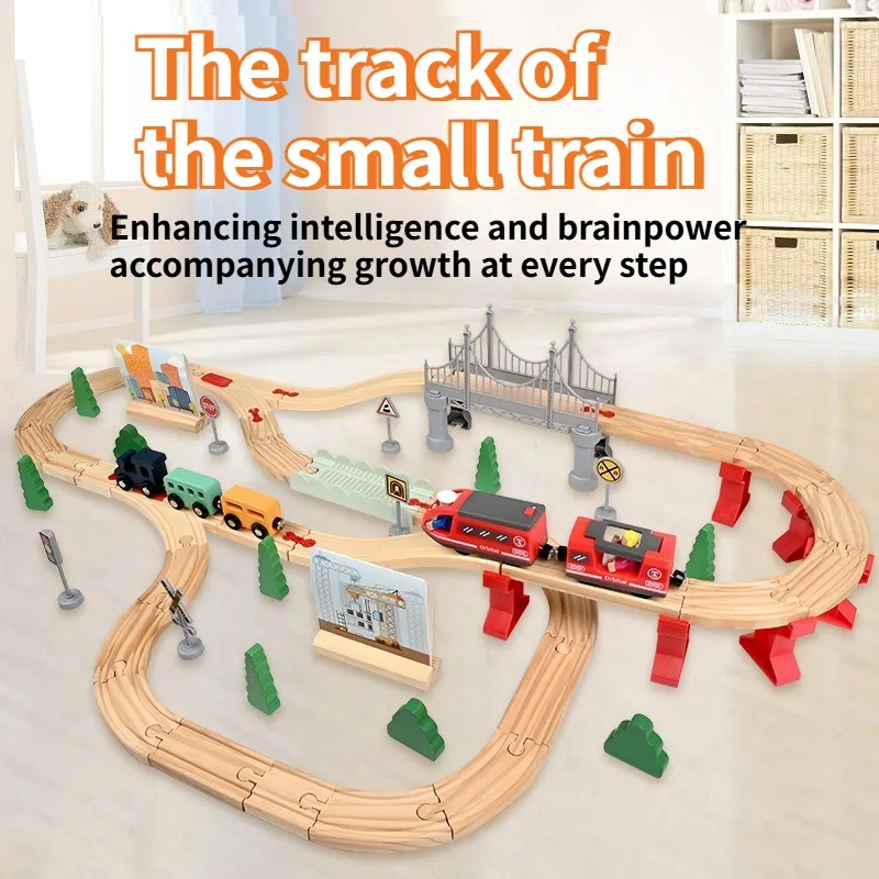 Magnetic Electric Small Train Track Set DIY Assemble Wooden Railway City Transportation Toy Interactive Educational Play Set