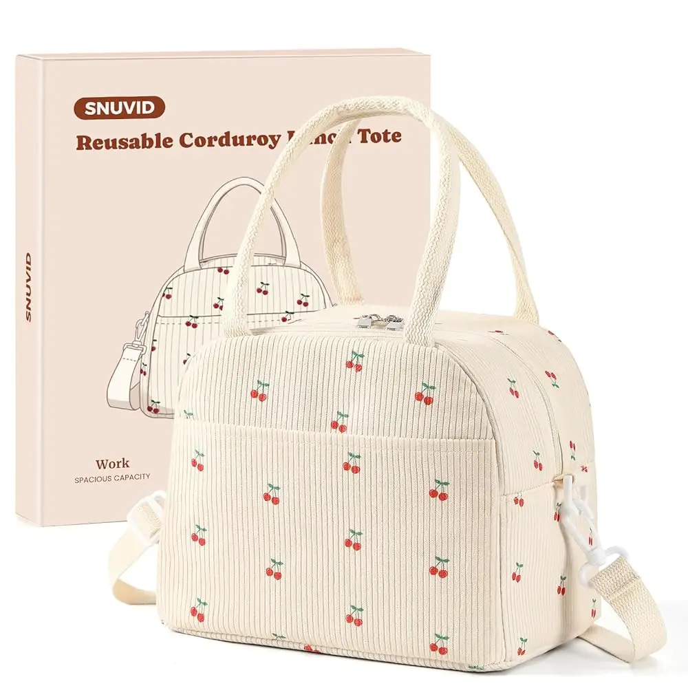 

Ланч-бокс для женщин и взрослых, многоразовая стильная сумка-тоут из вельвета с большой вместимостью, термосумка для обедов с регулируемым ремнем.