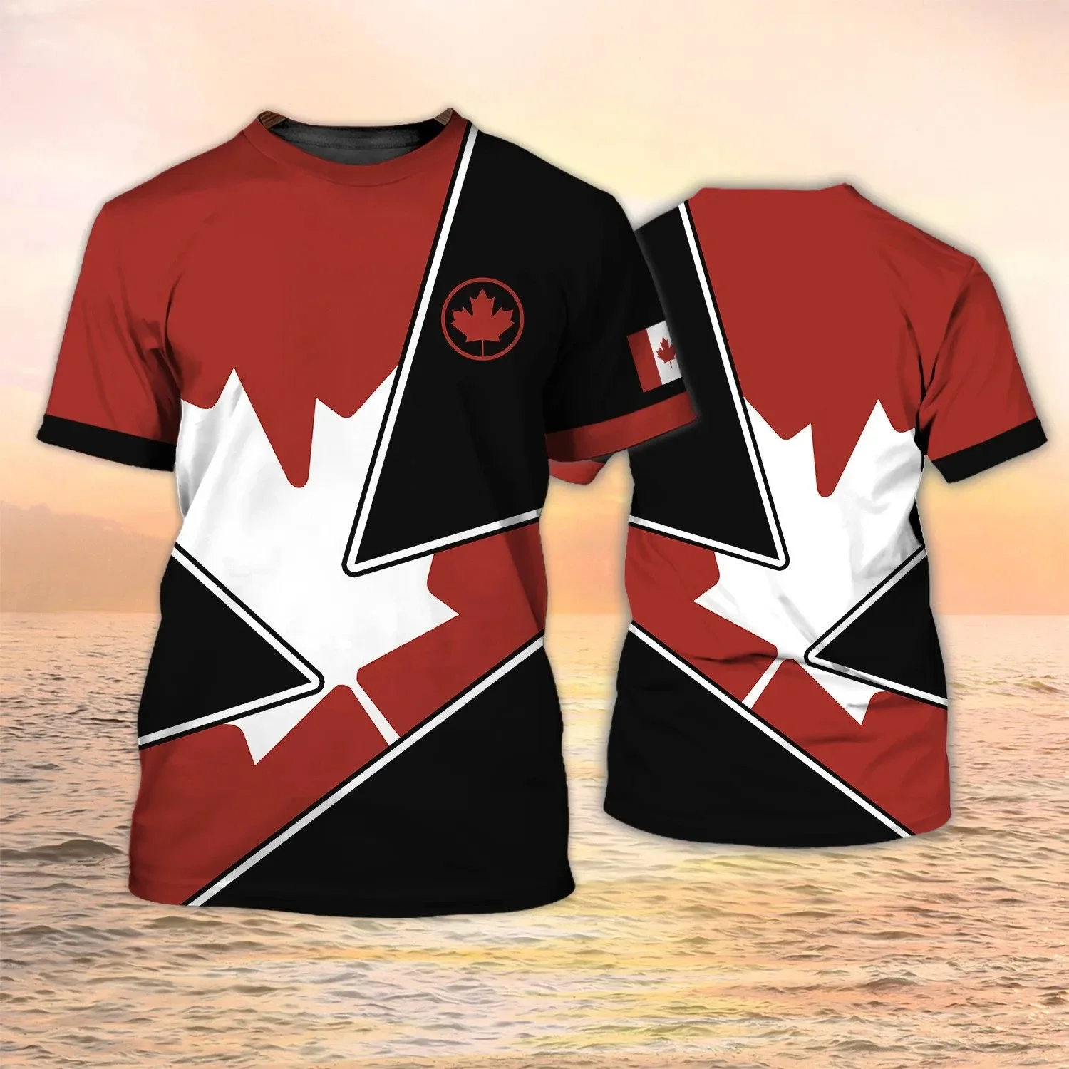 

2025 Canada Flag 3D Printed Maple Leaf Men's Plus-size Quick Dry Breathable Sport Crew-neck T-shirt