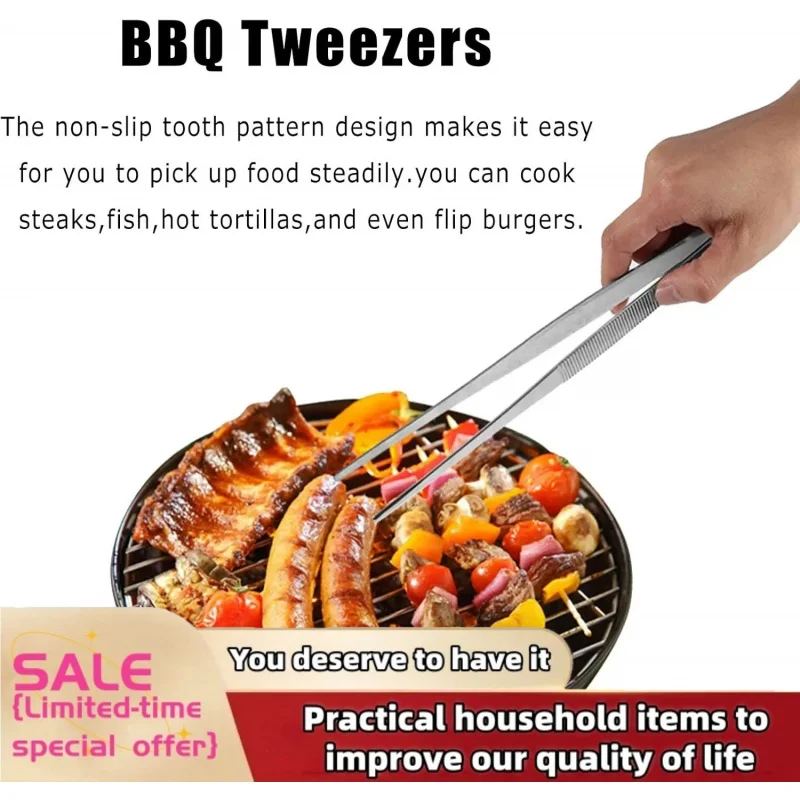 Stainless Steel Churrasco Tweezers Clip Buffet BBQ Tool Multifunction Barbecue Tongs Food Tongs Food Clip Kitchen Gadgets