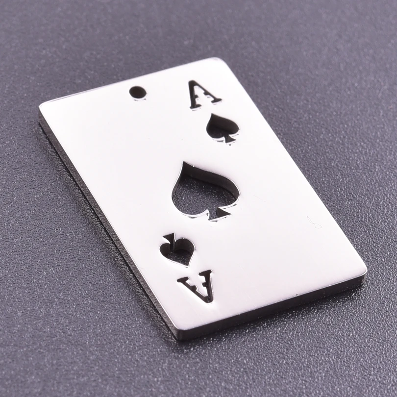 5pcs/Lot Stainless Steel Creative Poker Playing Cards Charms Ace Pendant for Jewelry Making Necklace Keychain Supplies Wholesale