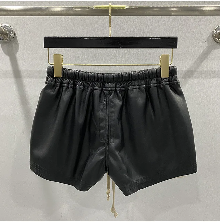 Women's Fashion Basic PU Leather Four Corner Pockets Comfortable Shorts New Versatile Black Short Pants