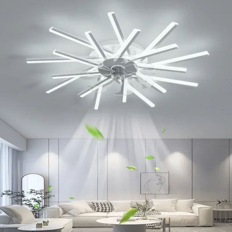 Living room luxury LED ceiling fan pendant light dimming intelligent remote electric fan cooling room decoration ceiling light