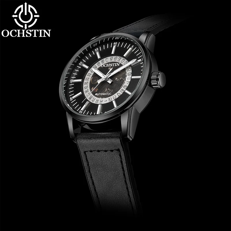 OCHSTIN Man Automatic Self-winding Mechanical Movement Watch Men's Magnetic Leather-coated Silicone Wristband Calendar Watches
