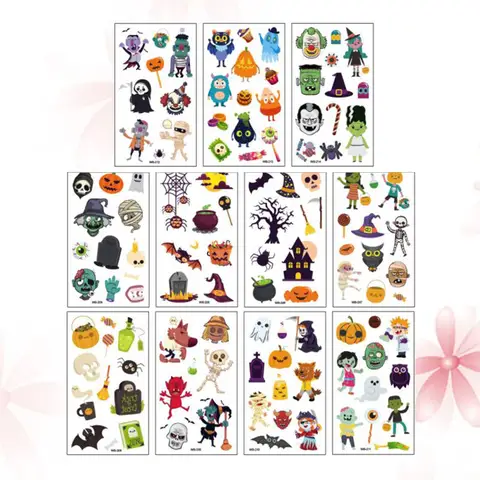 11pcs Temporary Tattoo Stickers Waterproof Body Art Decals For Halloween Party Kids Cartoon Skin Decoration 3- Lasting