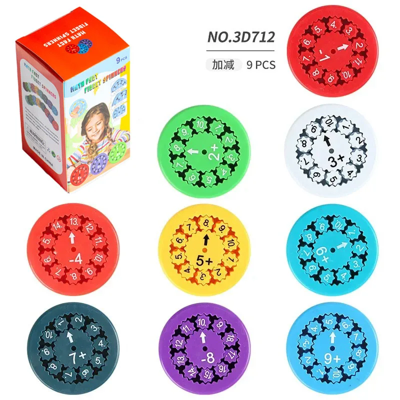 1/9Pcs Math Fidget Spinners Desktop Math Game Addition Subtraction Multiplication Division Math Games Party Favors for Kids Gift