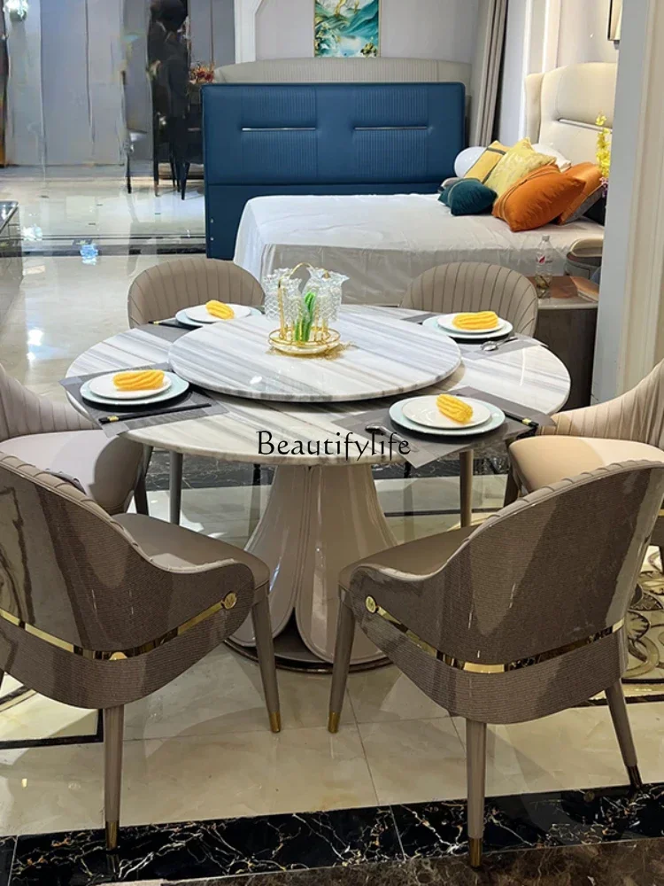 FG26*Light luxury solid wood dining table Italian round table high-end paint round dining table luxury