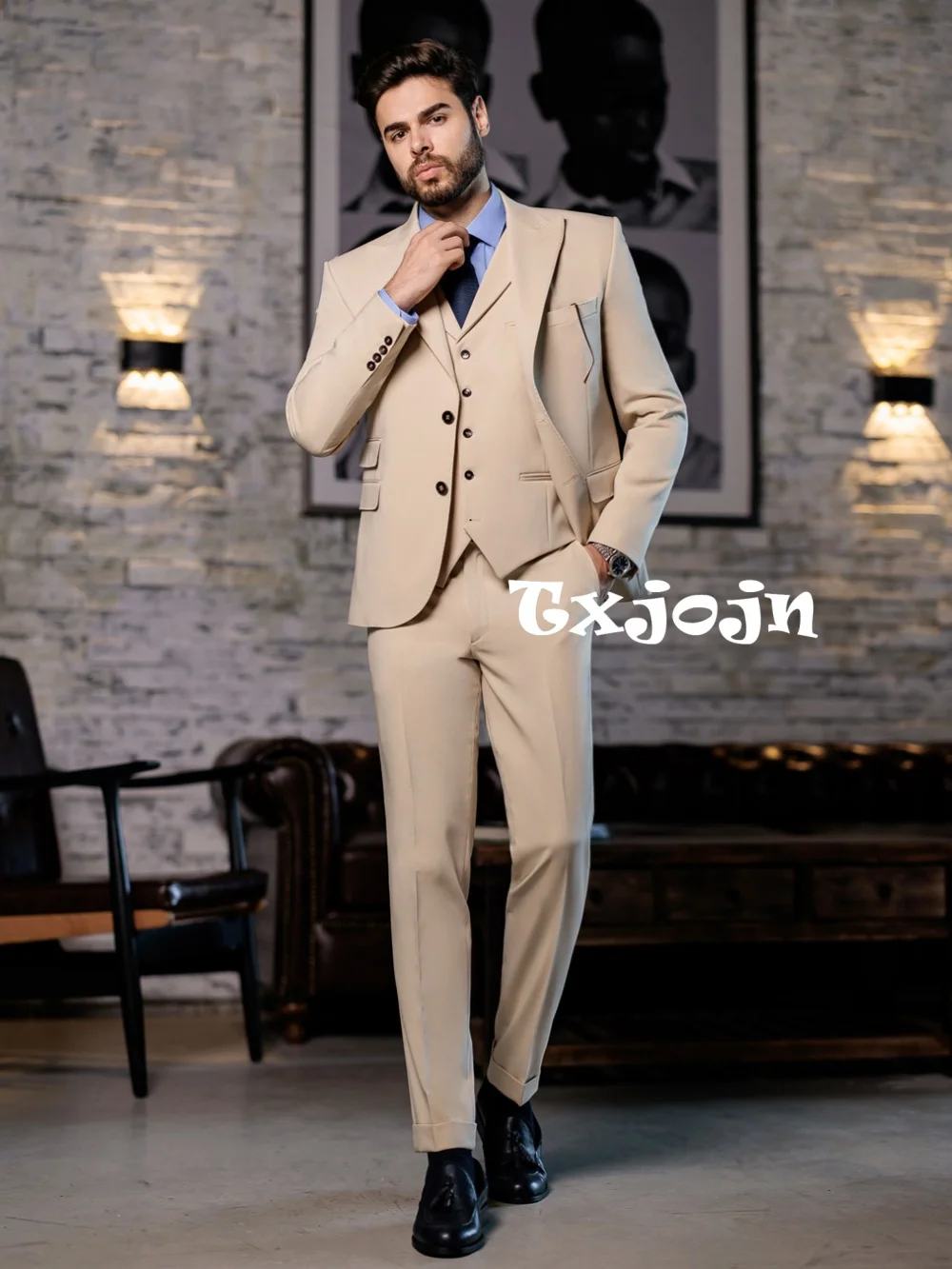 2027 New Men's Slim Fit Suit Set 3 Pieces Business Outfit Classic Formal Peak Lapel Tuxedo Wedding Groom Sets Plus Size Suits