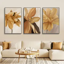 Modern Big Floral Yellow Flowers Posters Luxury Abstract Canvas Painting Wall Art Print Pictures Living Room Interior Decor