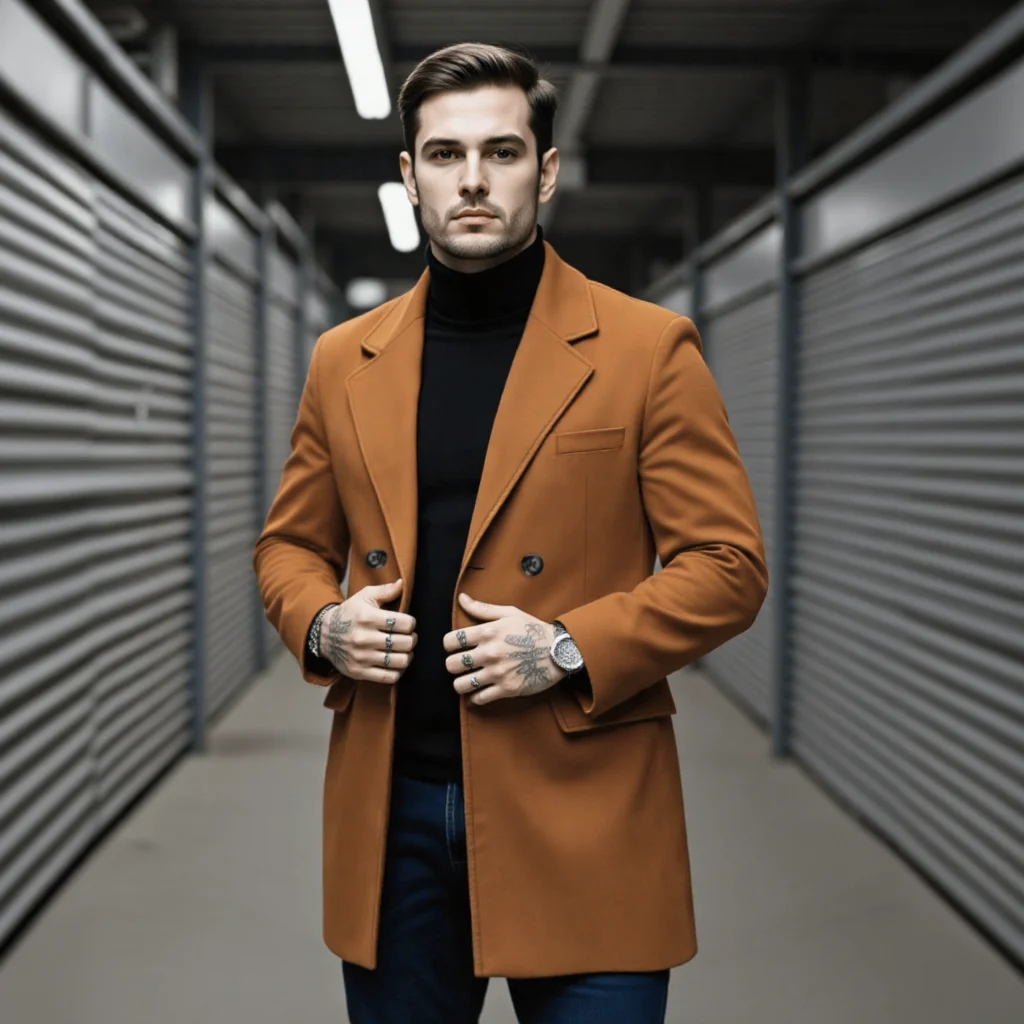 

Мужское двубортное шерстяное пальто-тренч с утепленной подкладкой для зимы, повседневной носки и поездок на работу