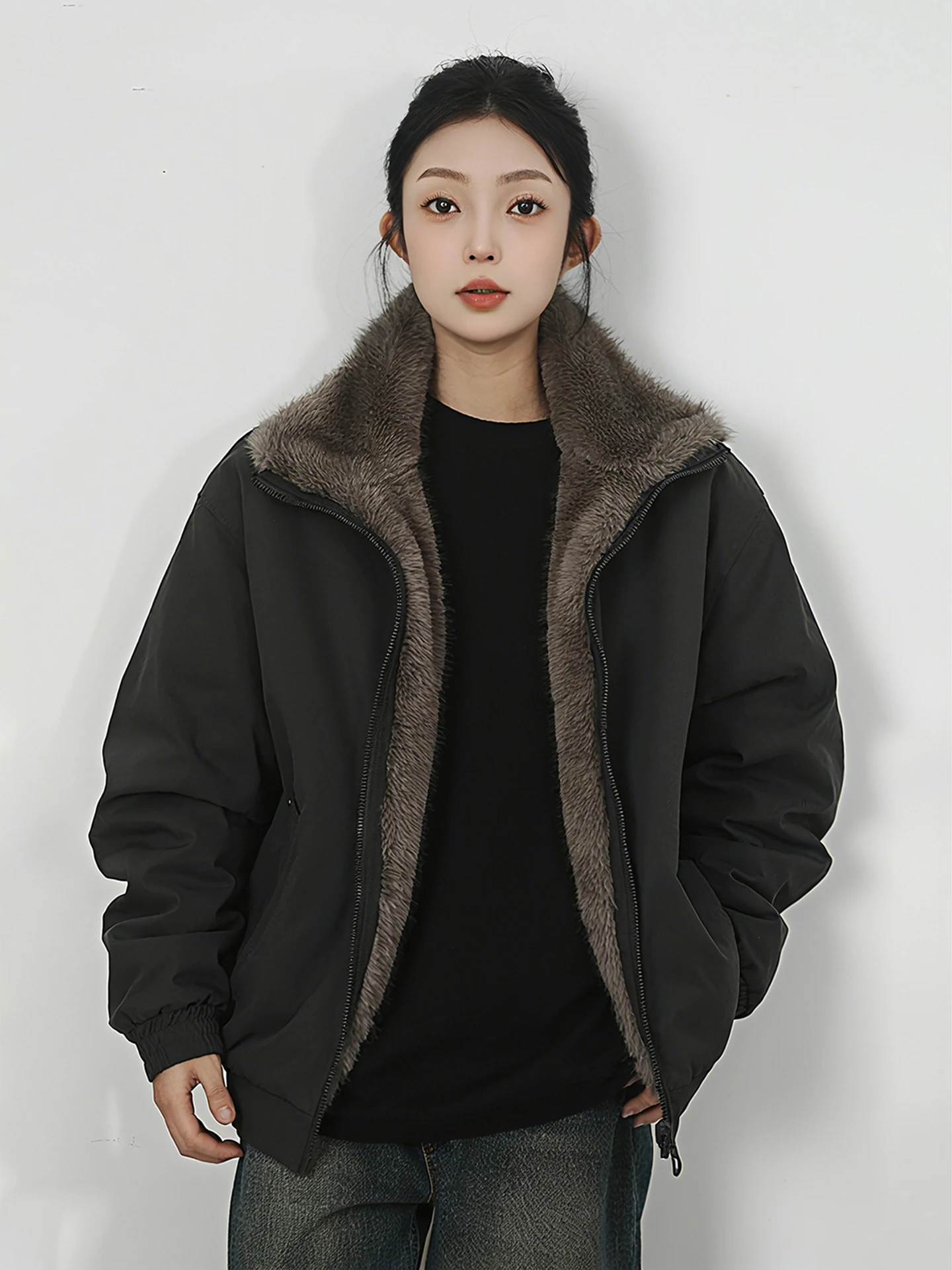 

Double-Sided Wear Mountain Eagle Fur Leather Jaet Men's Winter Thiened Fce Collar American Sle Cotton Coat