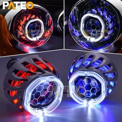 2.5 inch LED Turbine Angel Eyes Headlight Honeycomb Etching HID Bi-xenon Lens Projector DRL Double Halo Rings H1 H4 H7 Retro Kit