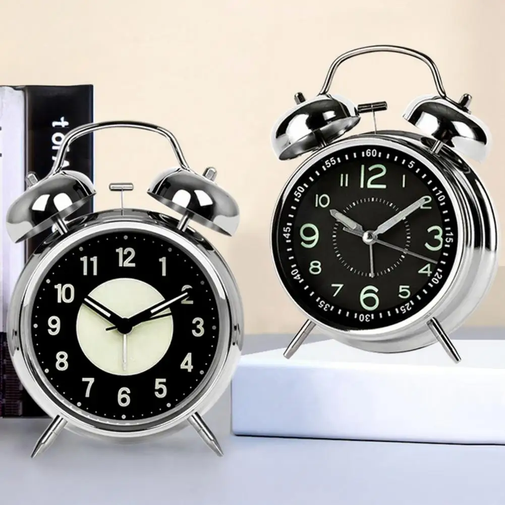 Glow-in-the-Dark Alarm Clock with Night Light Twin Bell Clock Desktop Clock for Home Bedroom Nightstand