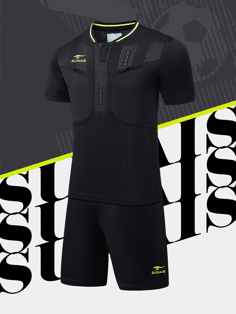 SUNAIS Men Soccer Referee Uniform Set, Quick Dry Referee Jersey Shorts Kit, Adult Football & Futsal Referee Uniform 730903