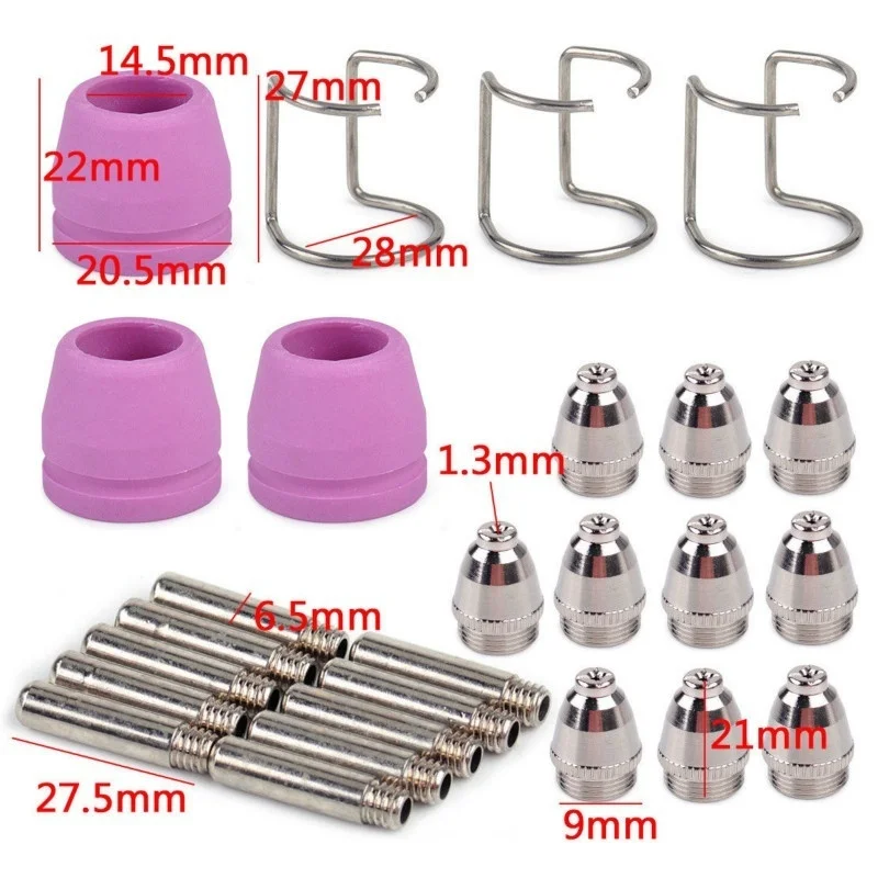 26Pcs/Set WSD-60 Plasma Cutting Consumables Torch Electrode Tip Nozzle Kit 60A Plasma Cutting Machine Accessories AG-60 SG-55