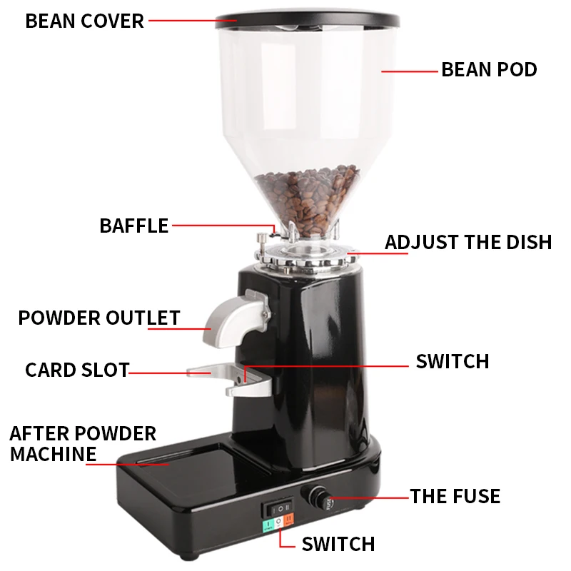 Commercial Electric Coffee Bean Grinder Automatic Detachable 19 File Adjustable High Capacity Italian Coffee Grinder Machine