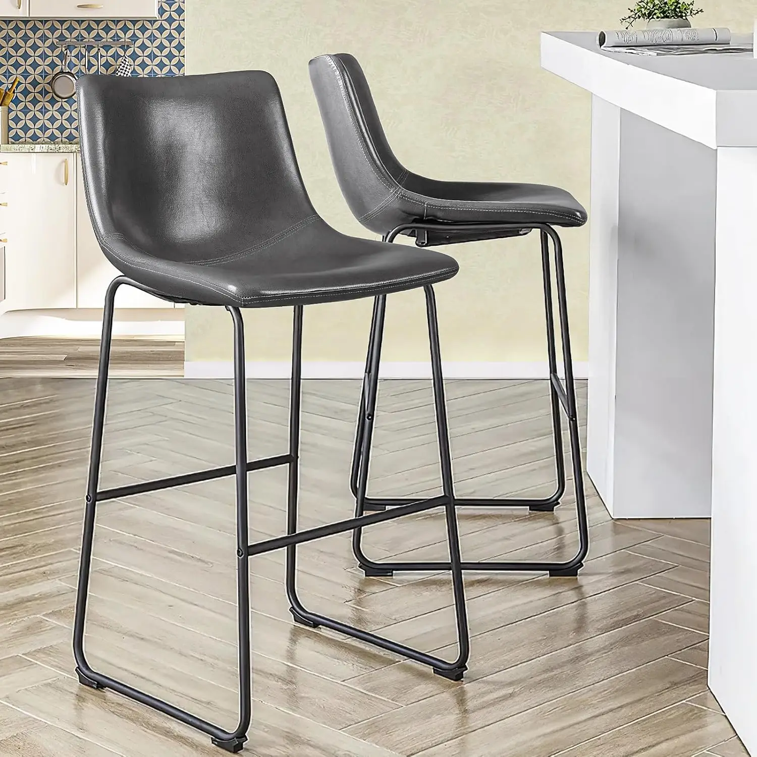 

Counter Height Bar Stools Set Of 2,Barstools With Back,Faux Leather Counter Stools For Kitchen Island,Modern Bar Chairs With