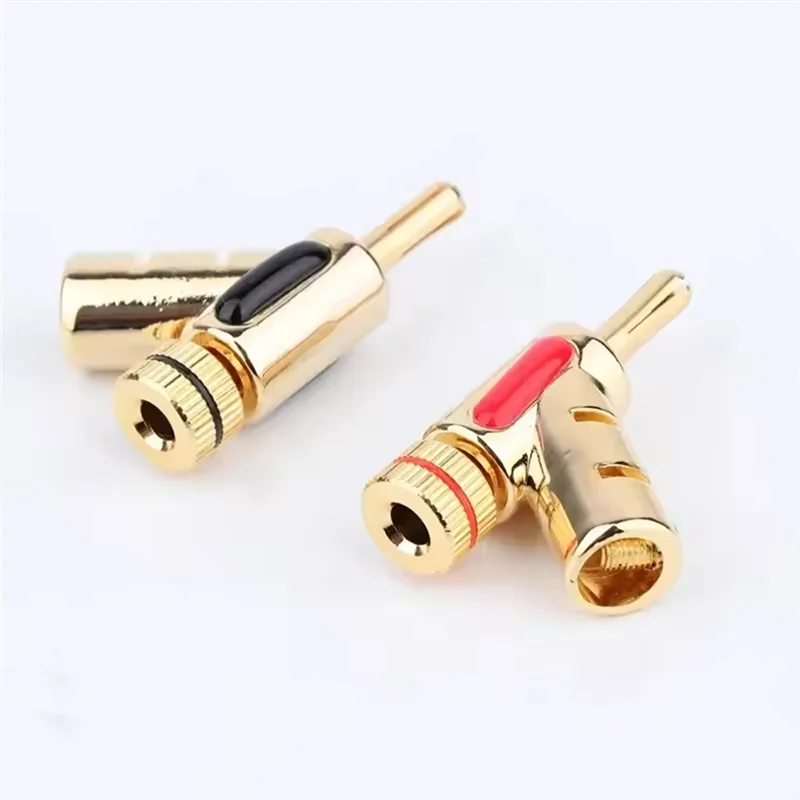 ABKS-2 سدادات الموز المطلية بالذهب لموصلات كابلات الصوت والفيديو Hifi بقفل 45 درجة