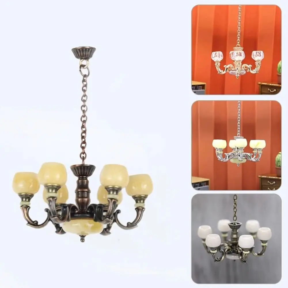 Pretend Play Dollhouse Miniature Lamp Furniture Model Warm White Dollhouse Chandelier Model Plastic DIY