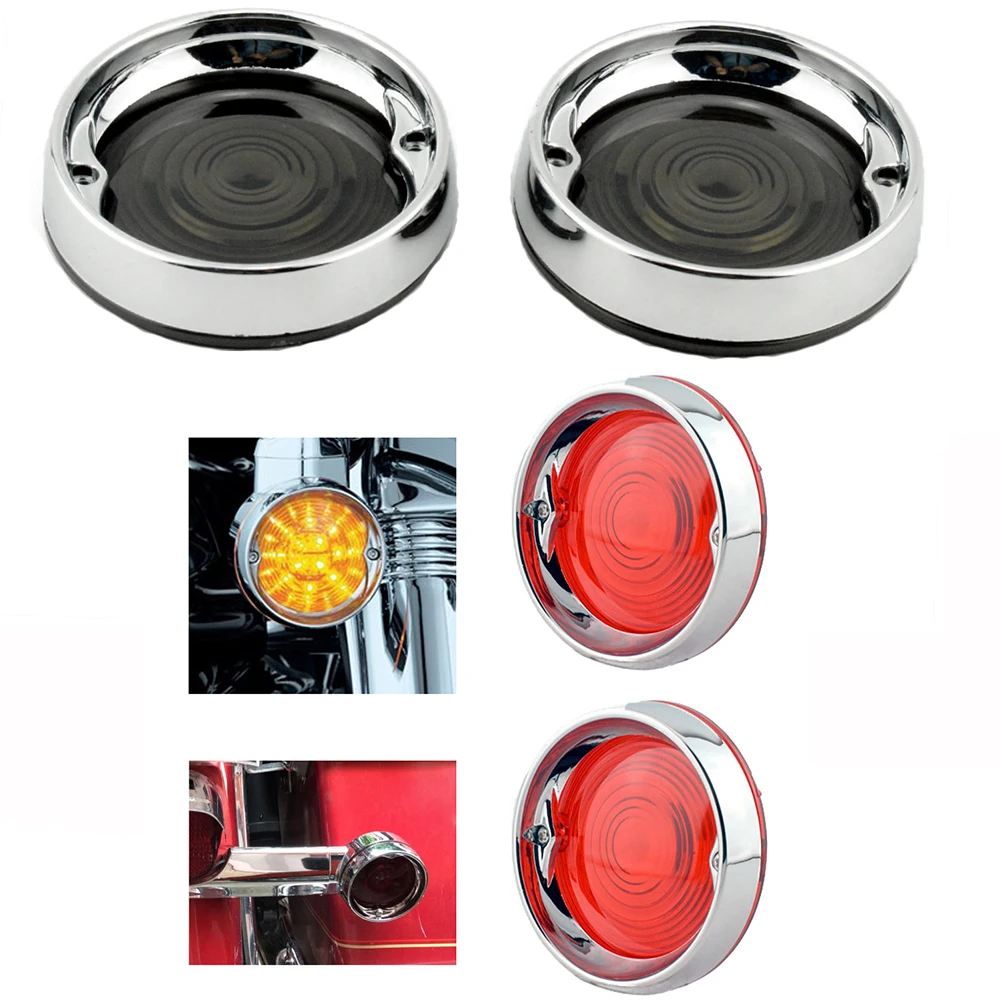 Deep Dish Turn Signal Lenses Bezels Trim Ring Flat Chrome For Harley Road Glide Road King Electra Tour Glide Heritage 1986-2021