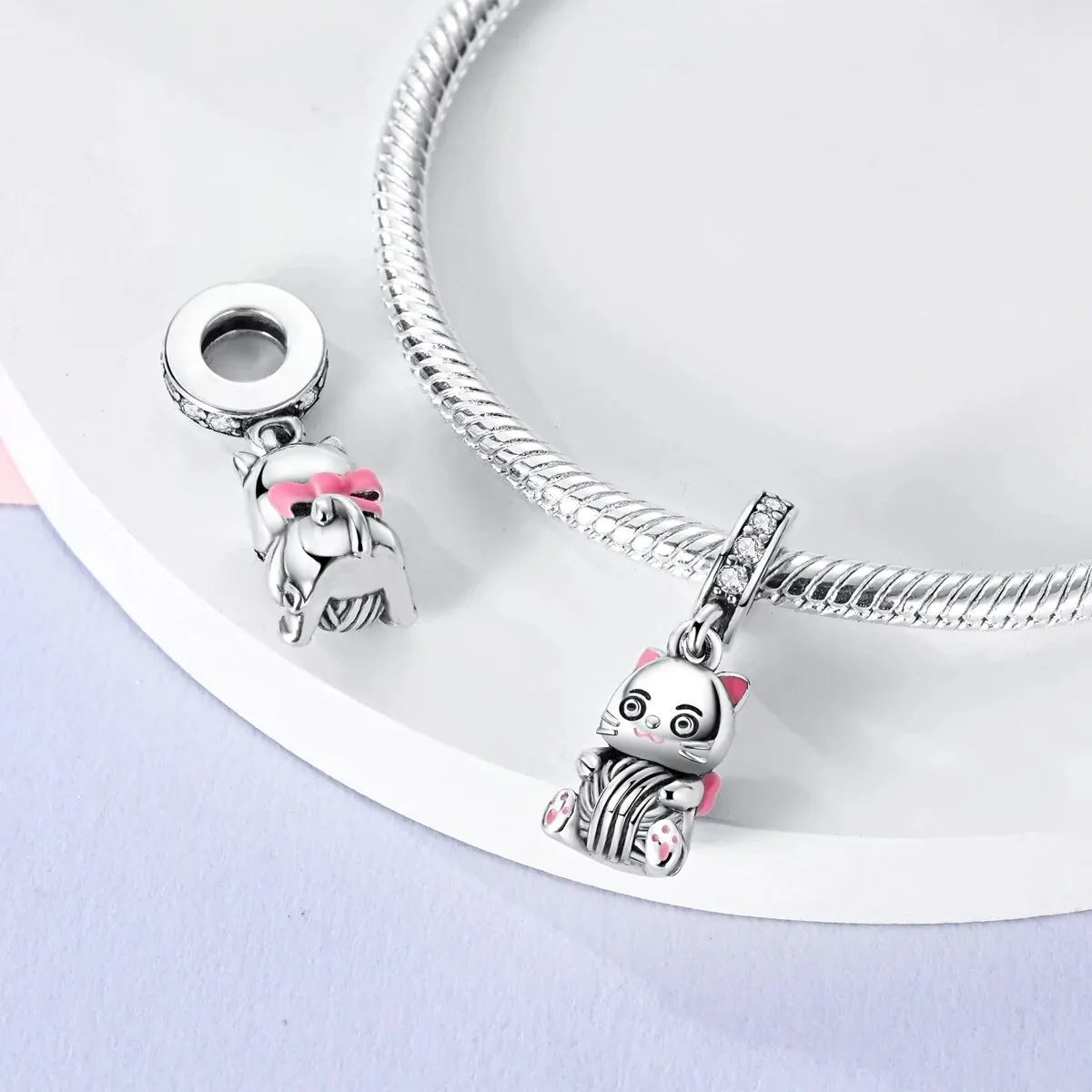 MULA 1PC Silver Plated Dangle Charms Flower Cat Pendants Fit Original Beads Making Fashion Jewelry