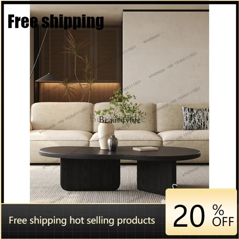 HJ Solid Wood Style Minimalist Modern Black High-end French Medieval Small Coffee Table
