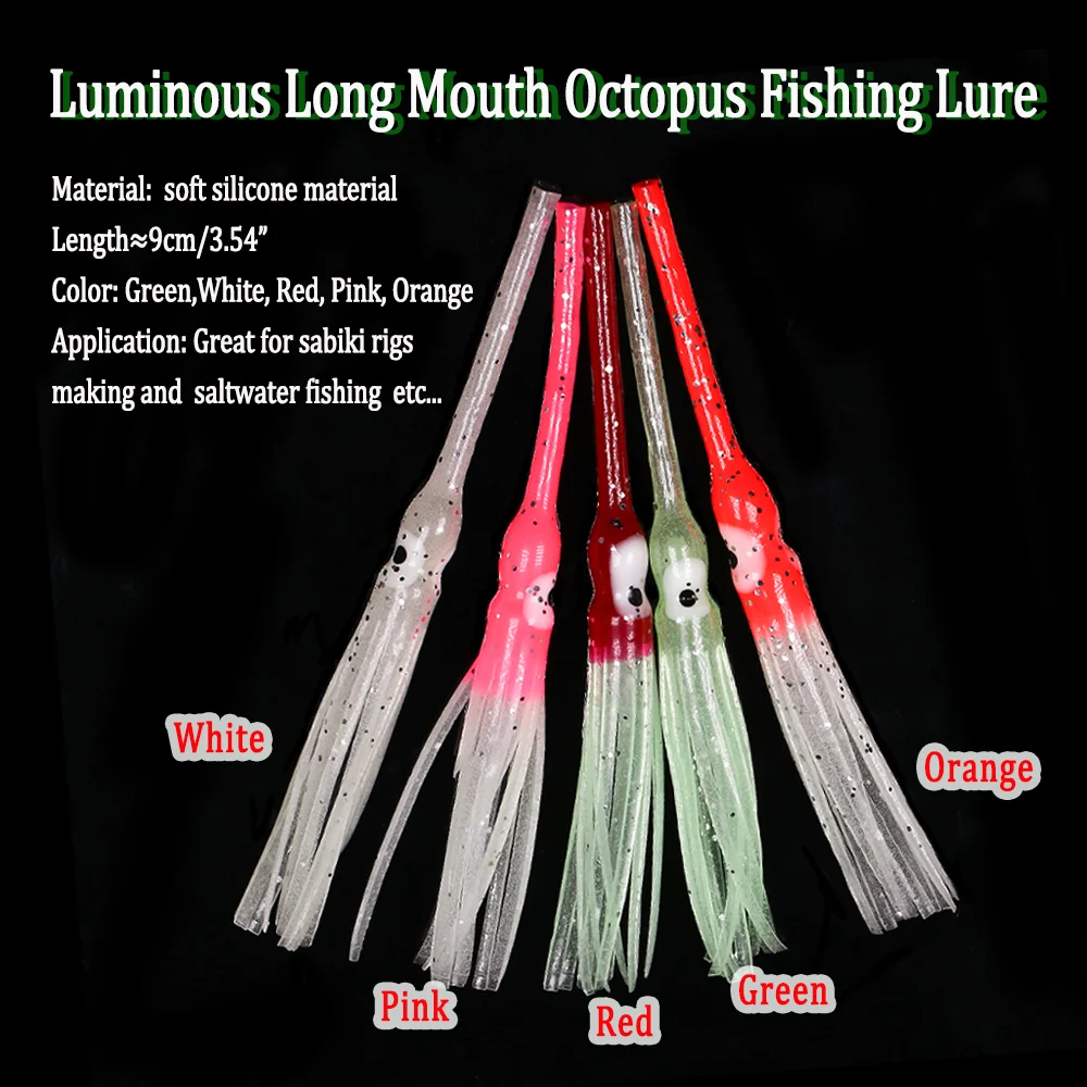 Luminous Long Mouth Octopus Fishing Lure Soft Silicone Squid Skirt Saltwater Fishing Lure Baits Sabiki Rigs Making Material