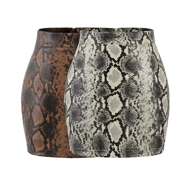 

Pure Desire Style Snake Print Leather Skirt Anti-Light Walking Hot Girl Full Hip Shaping Short Skirt for Early Autumn