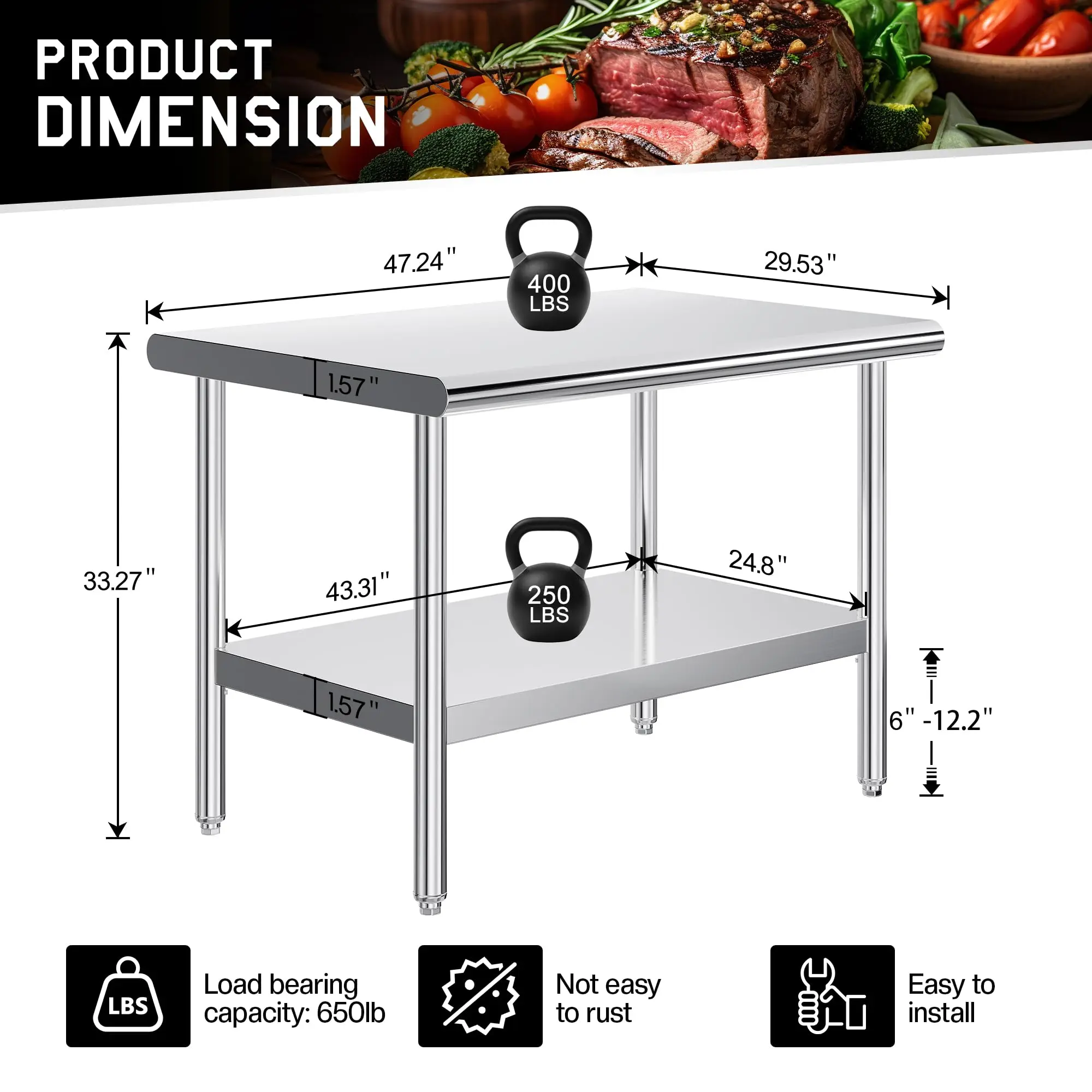 30 x 48 Inch Stainl Steel Work Table