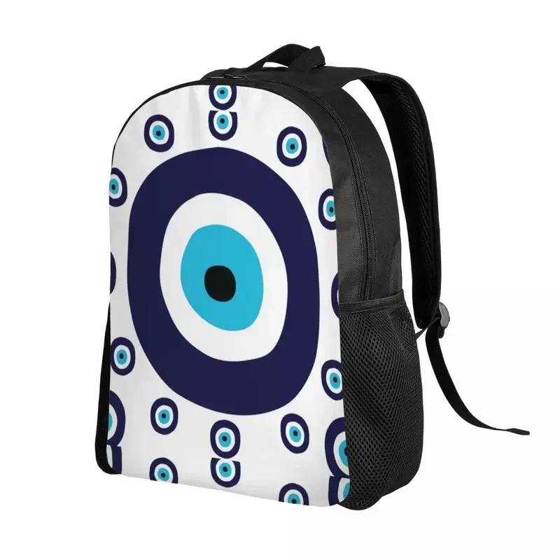 Navy Blue And Aqua Nazar Evil Eye Lucky Charm Pattern Backpack Women Men Fashion Bookbag for College School Amulet Boho Bags