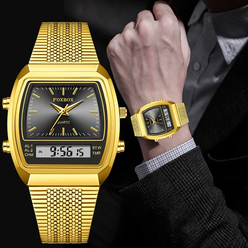 

Мужские часы LIGE FOXBOX: модные, из нержавеющей стали, кварцевые, люксовые, повседневные, с двойным отображением времени, цифровые, водонепроницаемые, электронные, новые.