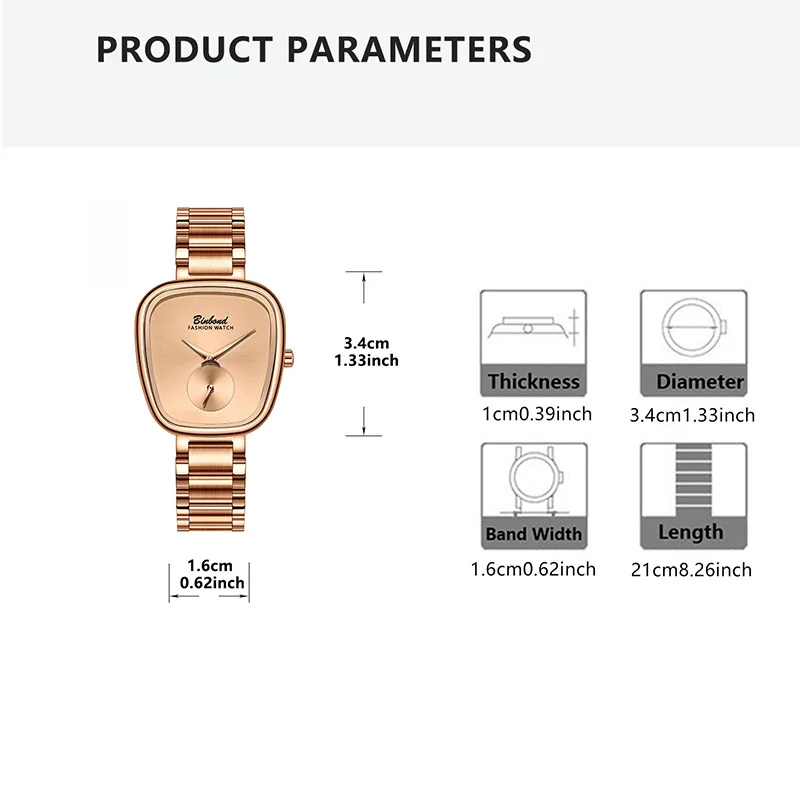ساعة كوارتز نسائية مكونة من قطعة واحدة من الذهب الوردي ونمط مزيف ومؤشر على شكل نقطة مضلعة