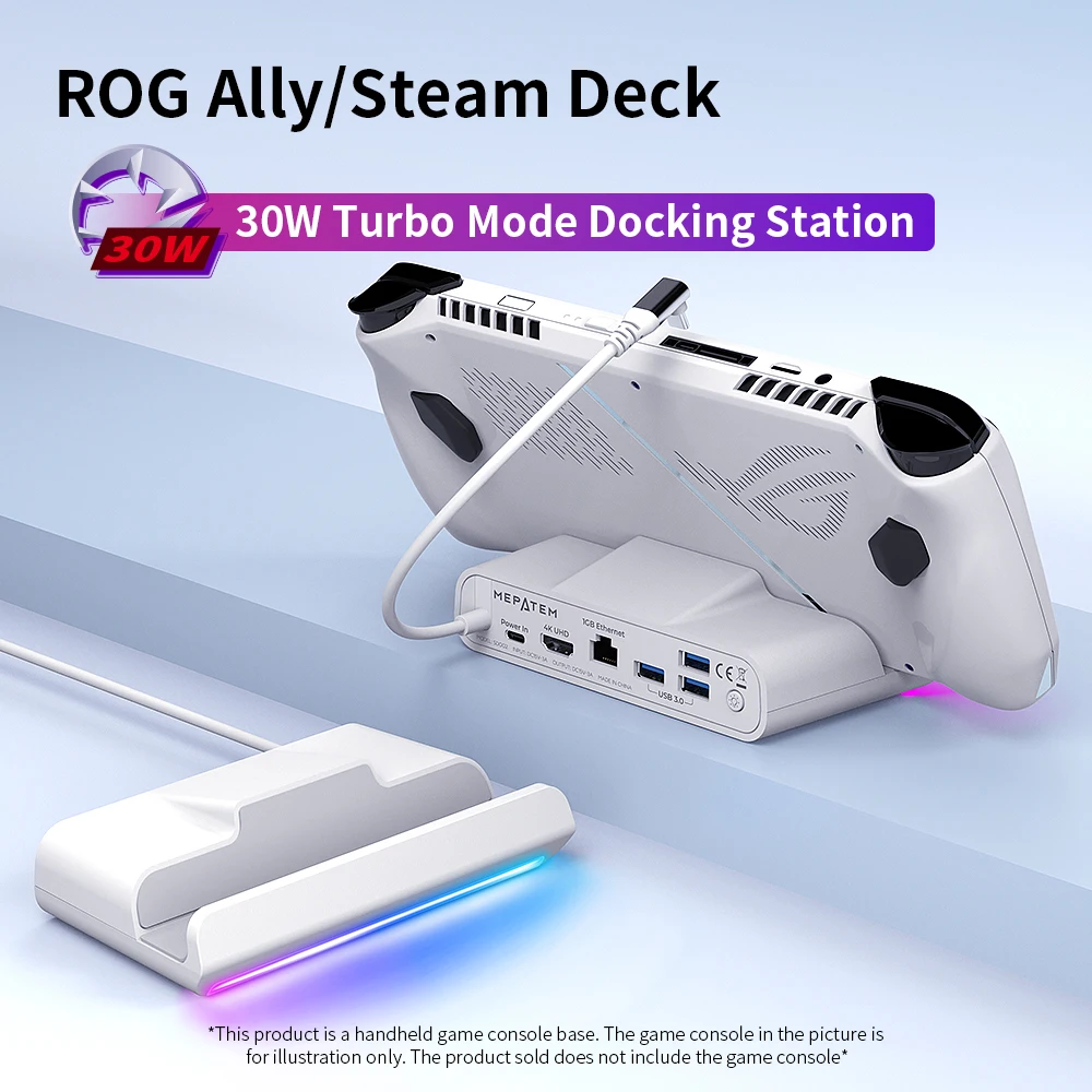 Docking Station for ROG Ally Hub RGB Steam Deck Stand with HDMI 2.0 4K@60Hz TV/ 1Gb Ethernet/ USB3.0/ PD 3.0 Fast Charging