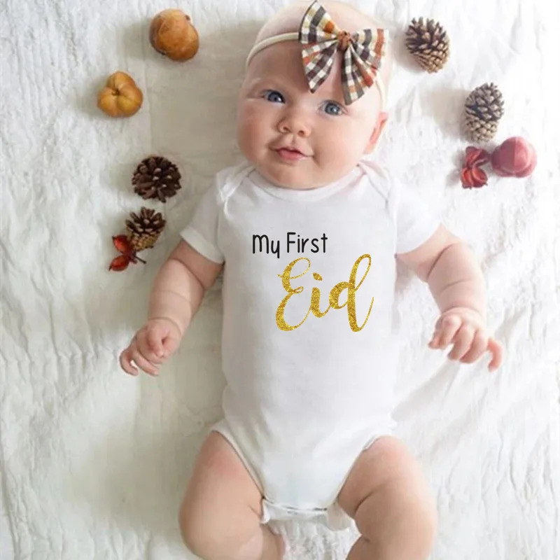 

My 1st Eid Cotton Baby Bodysuits Infant Short Sleeve Jumpsuit Baby Girl Boy Newborn Ramadan Party Outfit Toddler Clothes Gifts