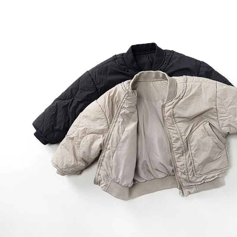 

2025 Winter New Children Cotton Padded Jacket Long Sleeve Kids Boys Thick Warm Zipper Coat Solid Simple Girls Quilted Jacket