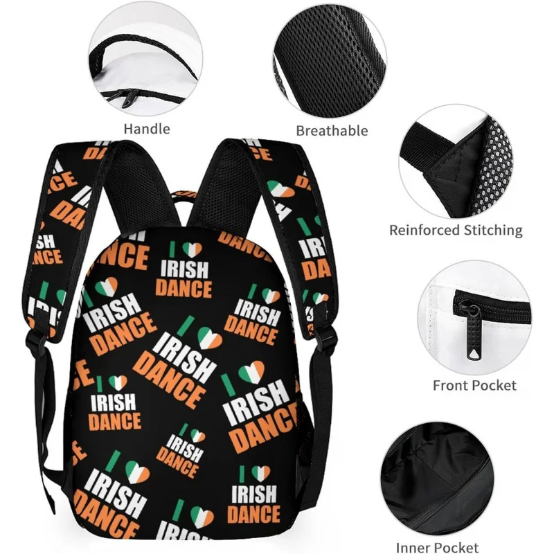 حقيبة ظهر I Love Irish Dance Travel، حقيبة ظهر لطيفة لأجهزة الكمبيوتر المحمولة، حقيبة كمبيوتر للرجال والنساء